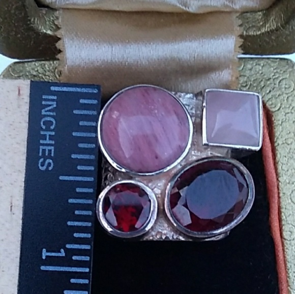 RARE JAY KING DTR Sterl.Silver GemStone Ring Rose Quartz Rhodochrosite Tourmalin - Picture 7 of 16